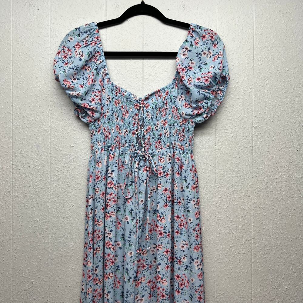 Pie In The Sky Smocked Lace Up Puff Sleeve Floral Maxi Dress M Cottage Prairie - Picture 11 of 15